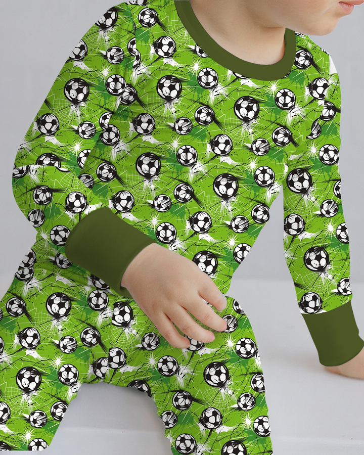 Green Soccer Energy Bamboo Two Piece Long Sleeve Pajama Set