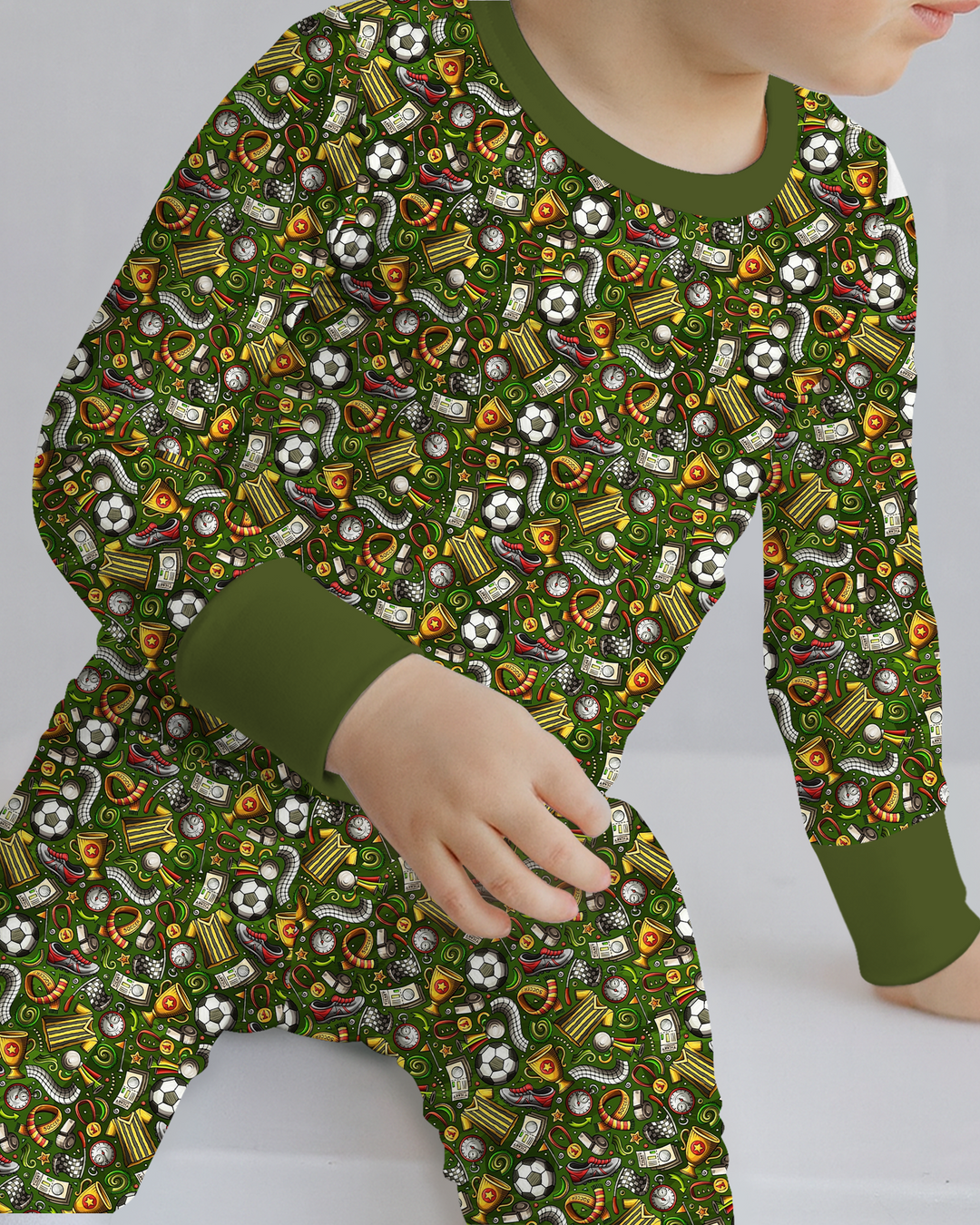 Green Soccer All-Star Bamboo Two Piece Long Sleeve Pajama Set