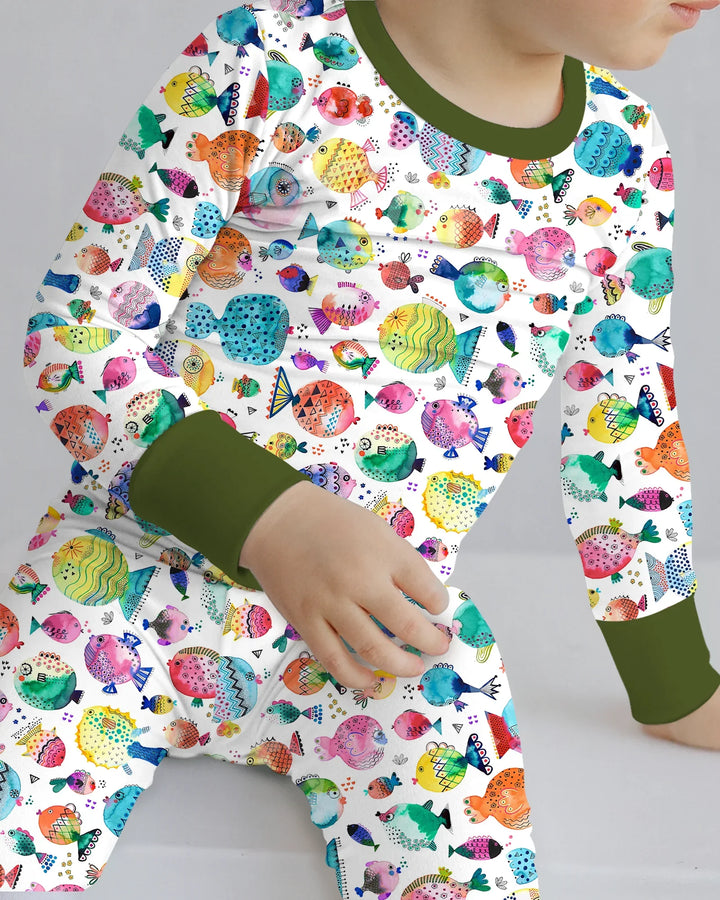 Rainbow Reef Fish Bamboo Two Piece Long Sleeve Pajama Set