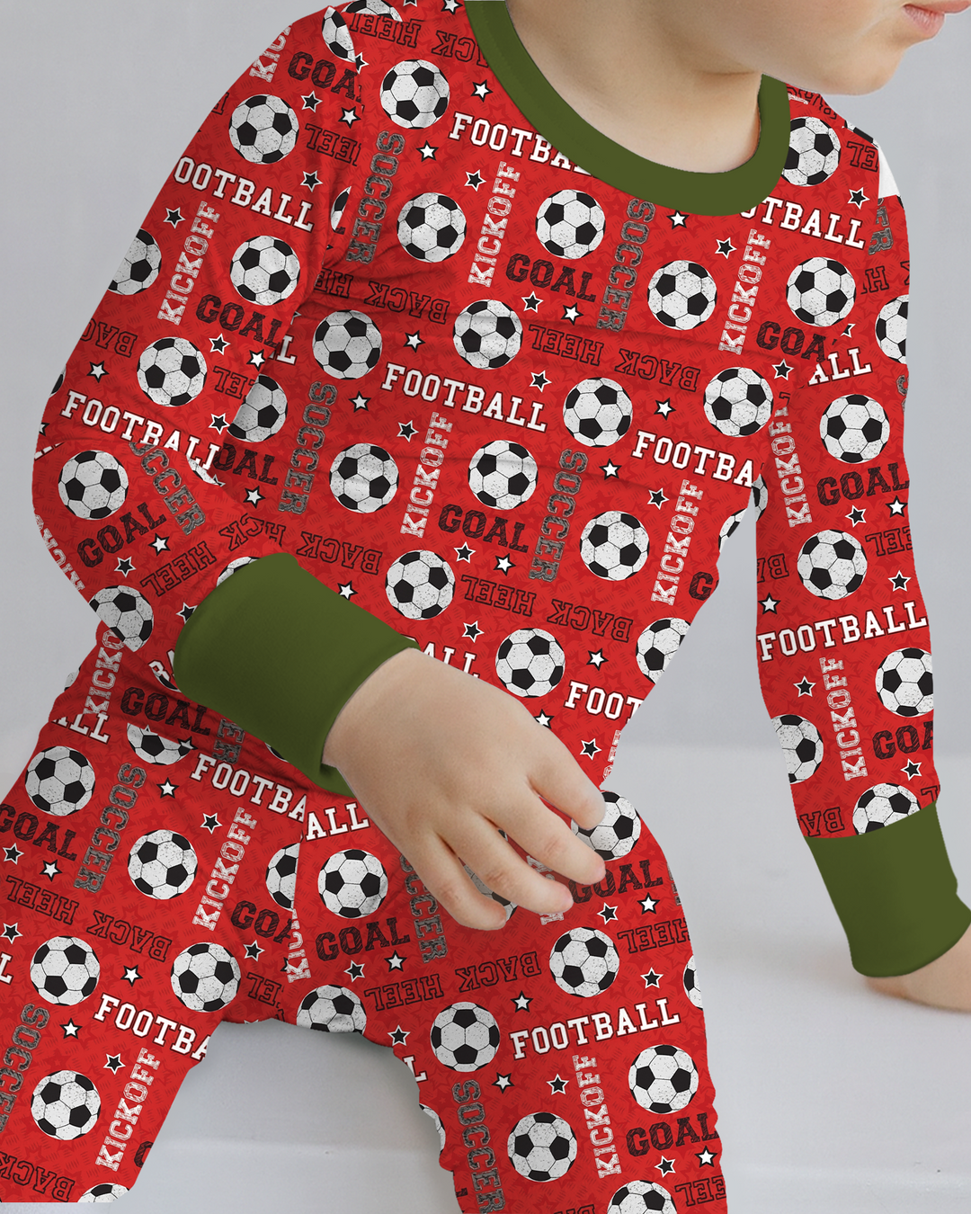 Red Soccer Ball Bamboo Two Piece Long Sleeve Pajama Set