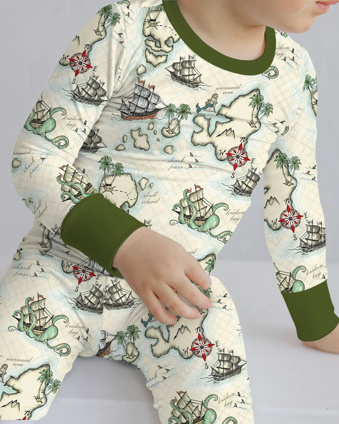 Pirate Treasure Map Quest  Bamboo Two Piece Long Sleeve Pajama Set