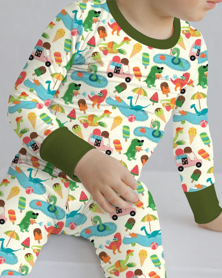 Conjunto de Pijama de Dos Piezas de Bambú de Manga Larga Dino Summer Splash