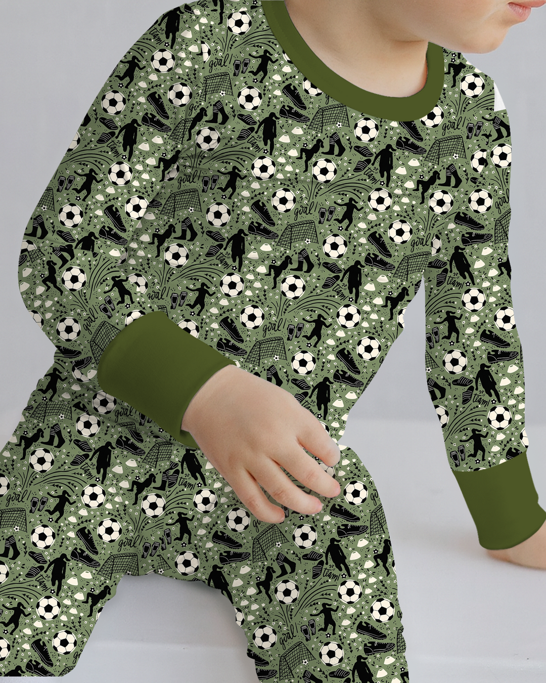 Sage Green Soccer Dreams Bamboo Two Piece Long Sleeve Pajama Set