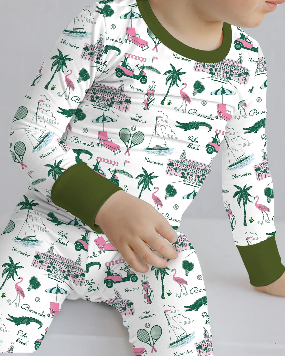 Conjunto de pijama de dos piezas de bambú de manga larga estilo Preppy Palm Getaway