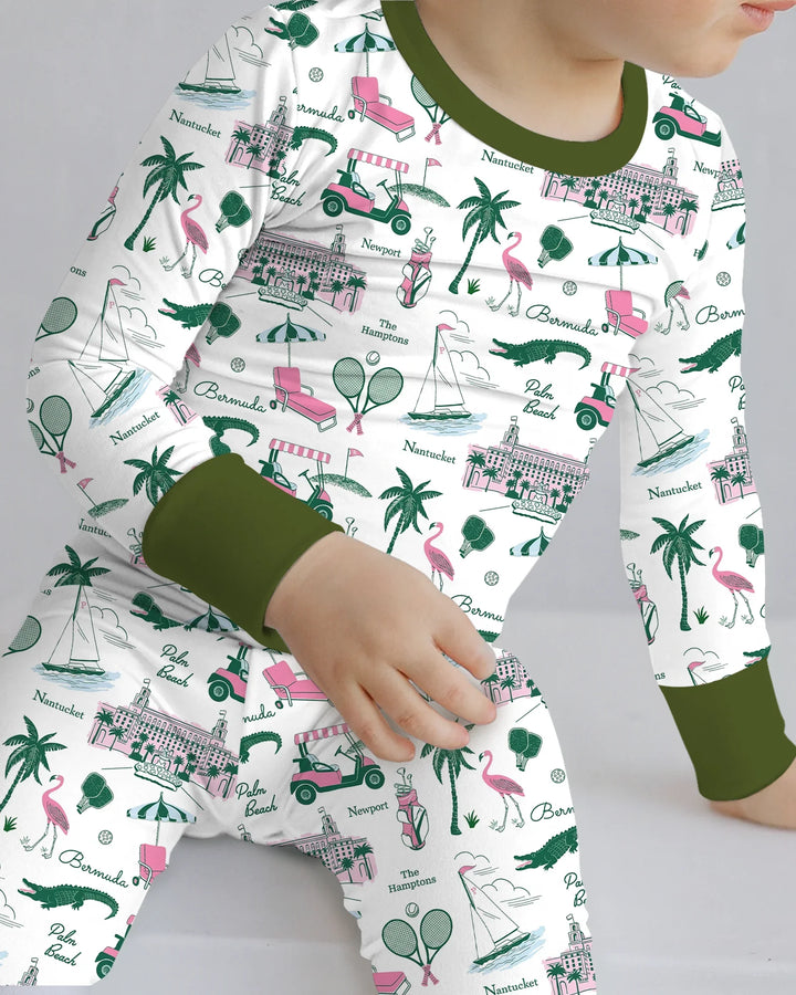 Conjunto de pijama de dos piezas de bambú de manga larga estilo Preppy Palm Getaway