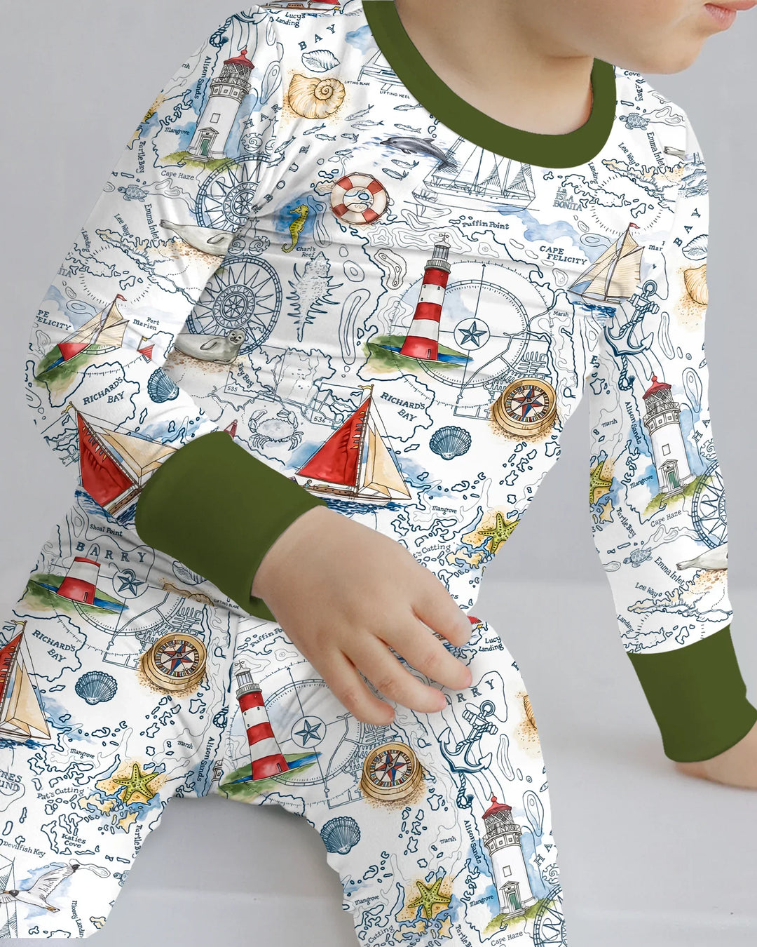 Seaside Adventure Map Bamboo Two Piece Long Sleeve Pajama Set