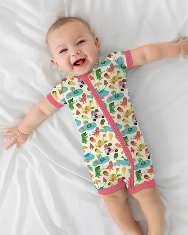 Pijama corta con cremallera de bambú Dino Summer Splash