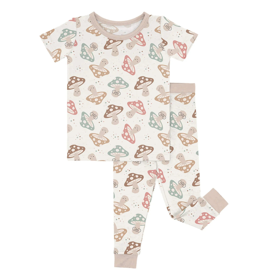 Brown Mushrooms Two Piece Short Sleeve Pajama Set - Zumbamboo