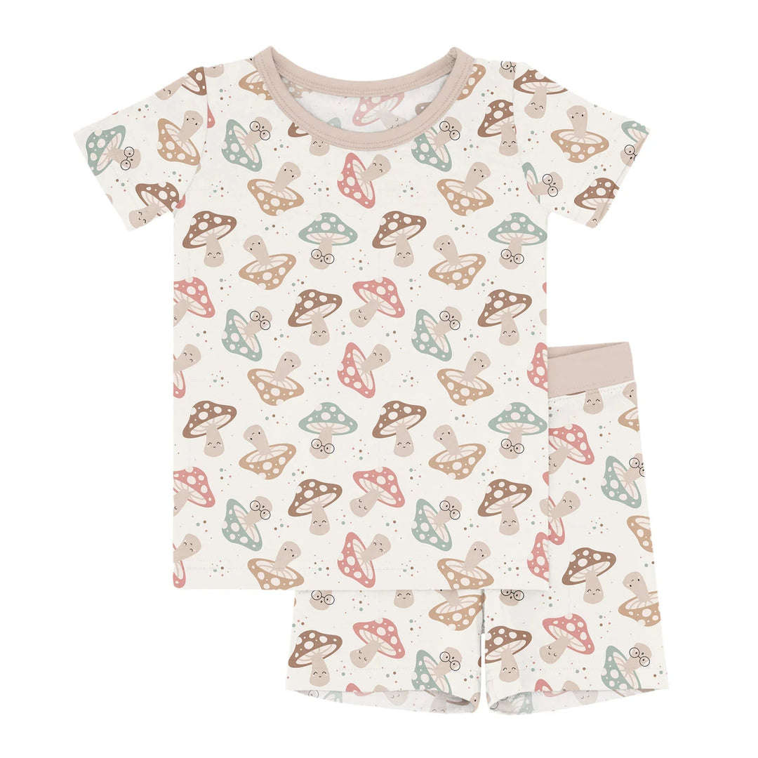 Brown Mushrooms Two Piece Short Sleeve Shorts Pajama Set - Zumbamboo