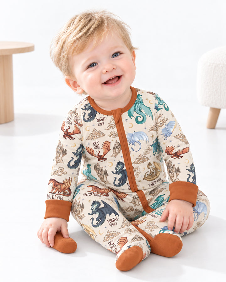 Elemental Dragons Bamboo Zippered Footie Romper