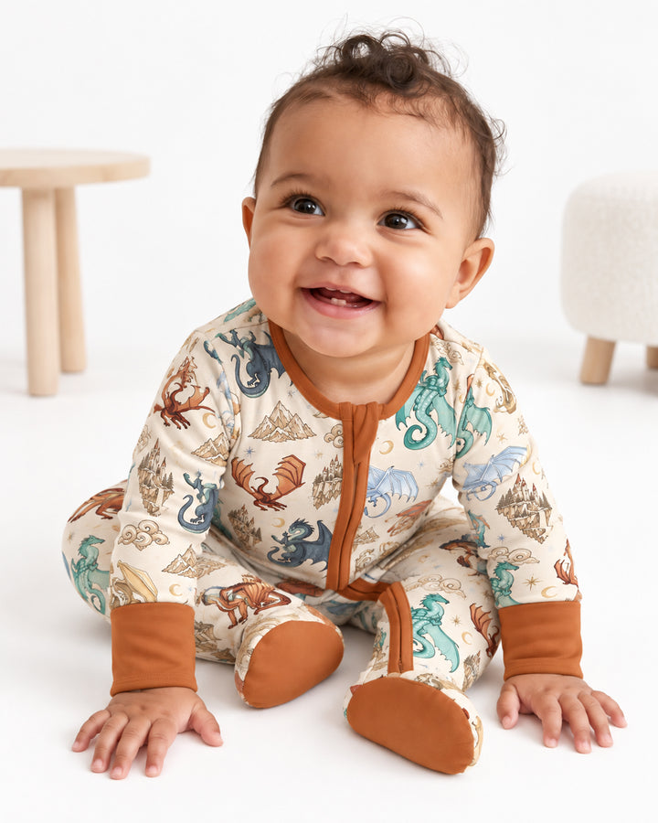 Elemental Dragons Bamboo Zippered Footie Romper