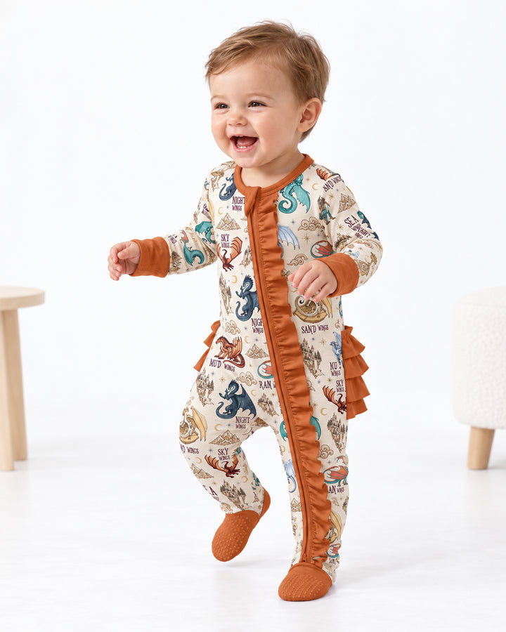 Elemental Dragons Bamboo Zipper Ruffle Footie