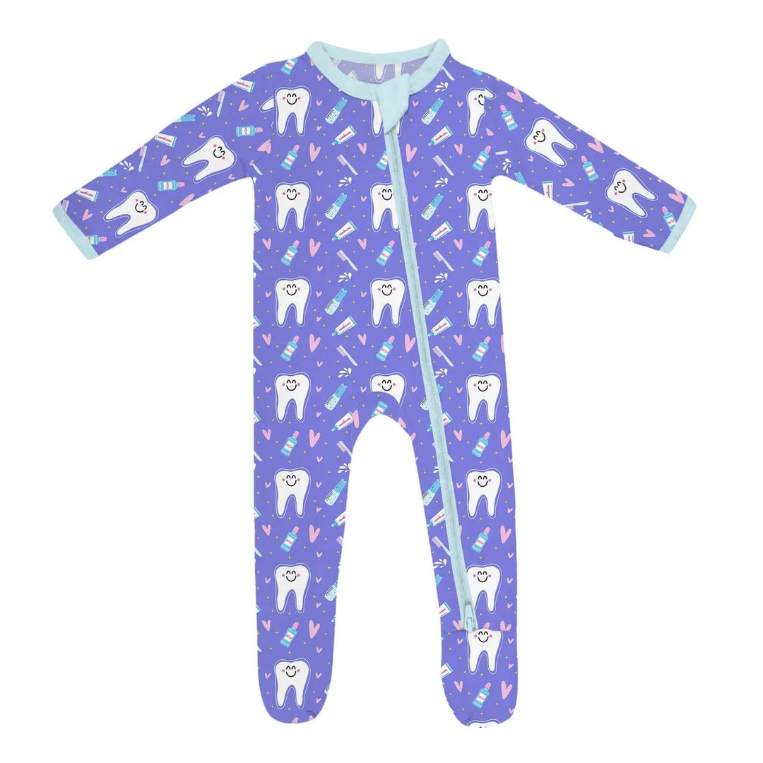 Brushing Teeth Footie Zippered Romper - Zumbamboo
