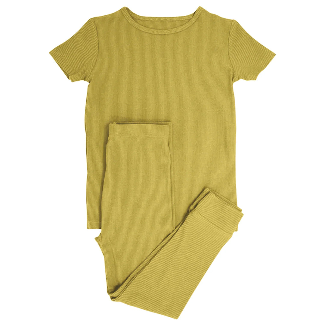 Buttercup Ribbed Two Piece Short Sleeve Pajama Set - Zumbamboo