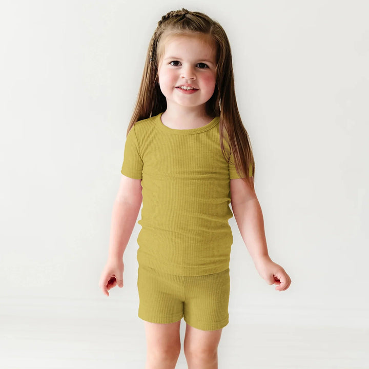 Buttercup Ribbed Two Piece Short Sleeve Shorts Pajama Set - Zumbamboo