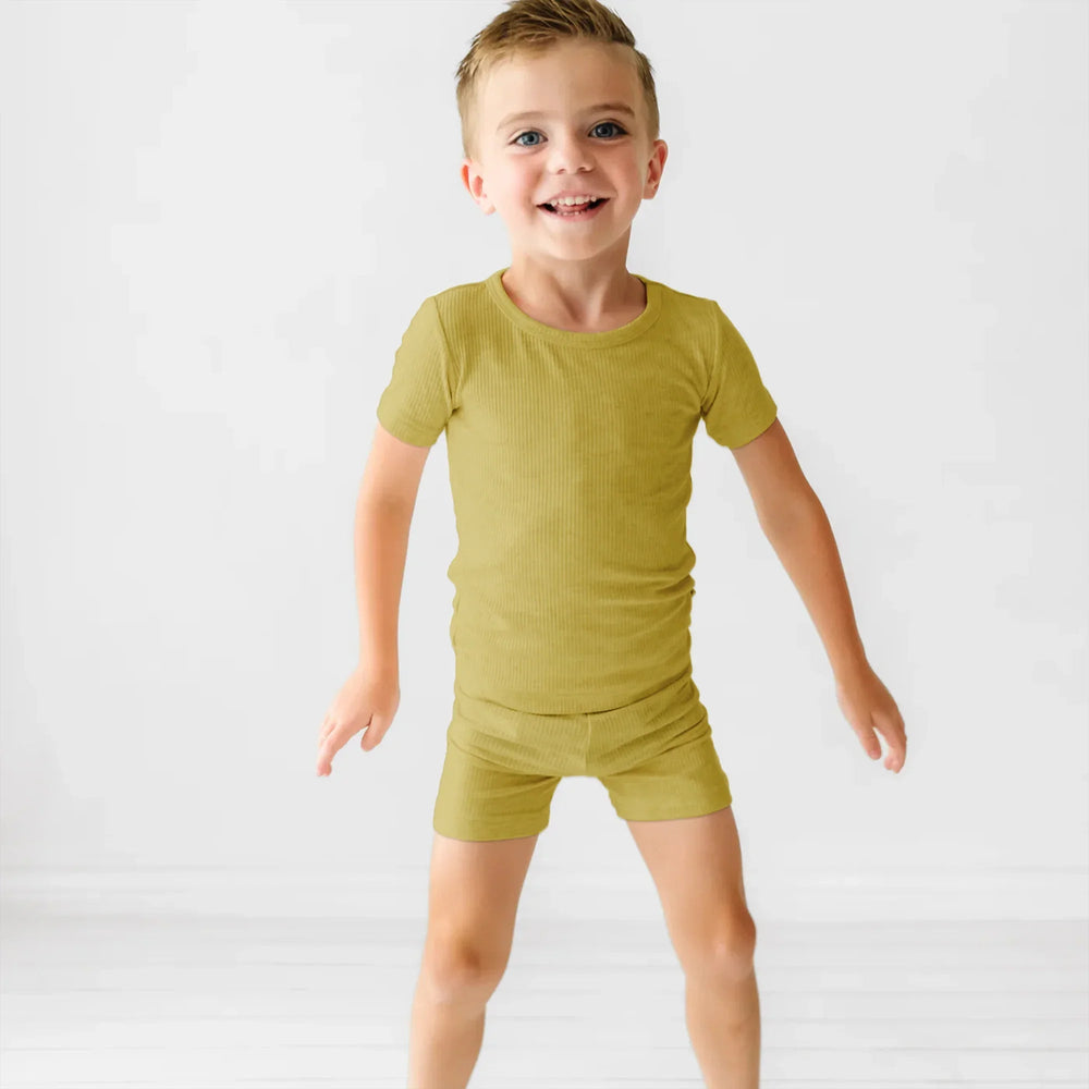 Buttercup Ribbed Two Piece Short Sleeve Shorts Pajama Set - Zumbamboo