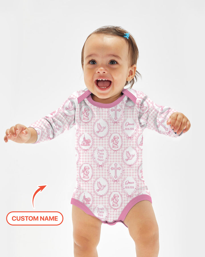 Custom Name Baptism Straight Outta Holy Water Bamboo Bodysuit
