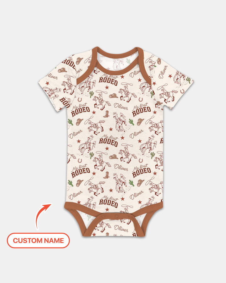 Custom Name First Rodeo Family Matching Bamboo Bodysuit