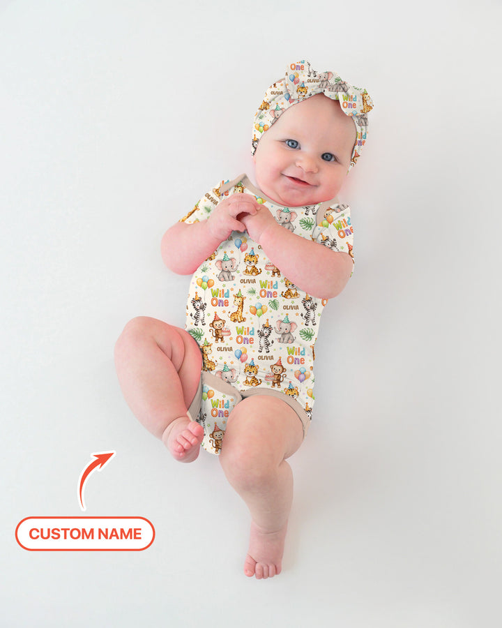 Custom Name 1st Birthday Wild One Bamboo Bodysuit