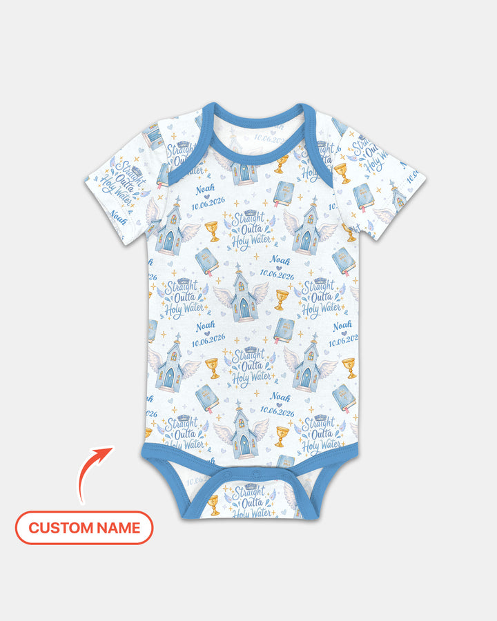 Custom Name Baptism Christening Straight Outta Holy Water Bamboo Bodysuit