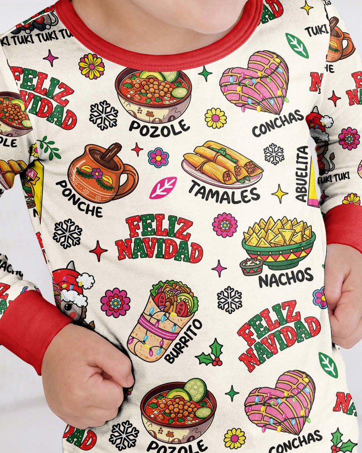Mexican Christmas Feliz Navidad Bamboo Two Piece Long Sleeve Pajama Set