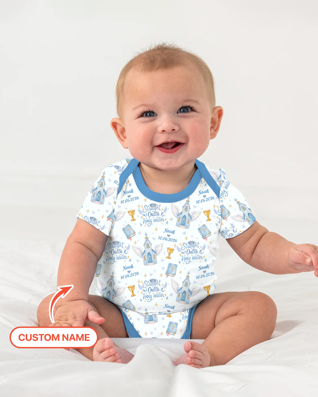 Custom Name Baptism Christening Straight Outta Holy Water Bamboo Bodysuit