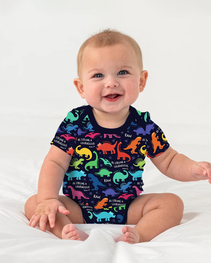 Be Strong and Courageous Dinosaur Christian Bamboo Bodysuit