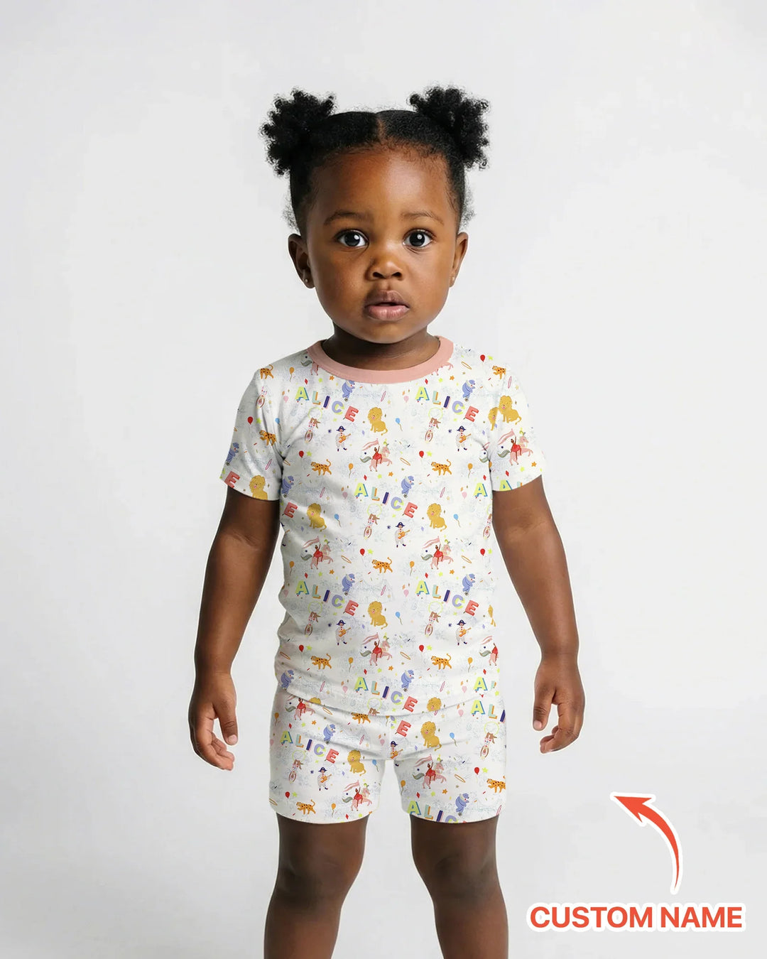 Custom Name Circus Toile Bamboo Two Piece Short Sleeve Shorts Pajama Set