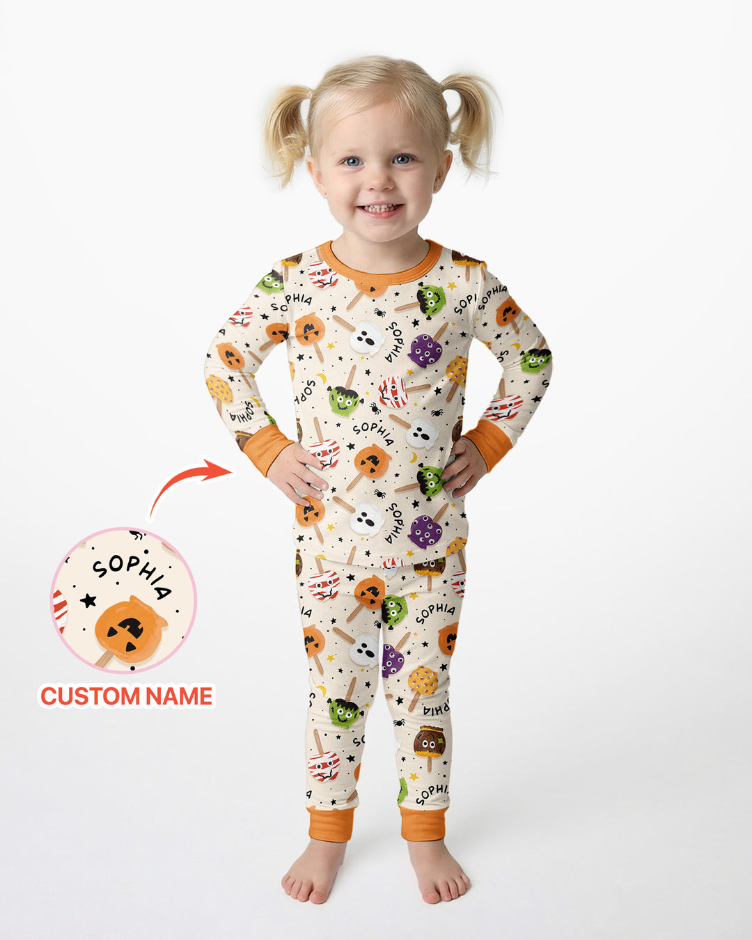 Custom Name Halloween Treats Bamboo Two Piece Long Sleeve Pajama Set