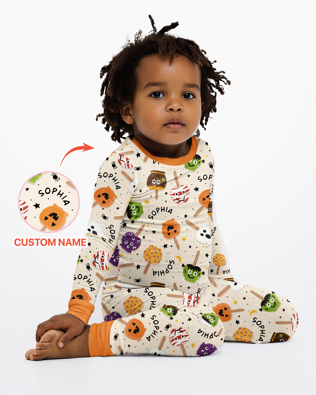 Custom Name Halloween Treats Bamboo Two Piece Long Sleeve Pajama Set