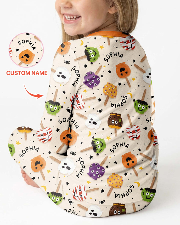 Custom Name Halloween Treats Bamboo Two Piece Long Sleeve Pajama Set