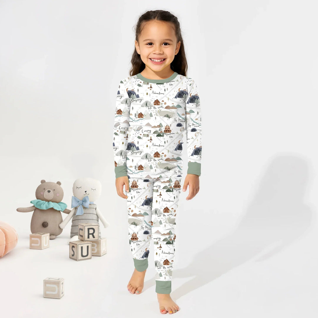 Camping Route Map Two Piece Long Sleeve Pajama Set - Zumbamboo