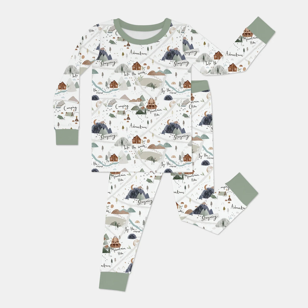 Camping Route Map Two Piece Long Sleeve Pajama Set - Zumbamboo