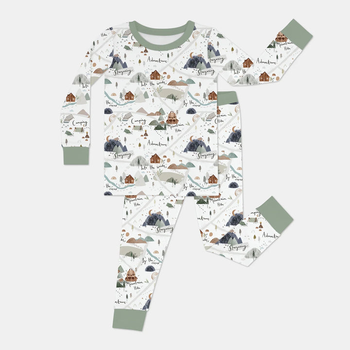 Camping Route Map Two Piece Long Sleeve Pajama Set - Zumbamboo