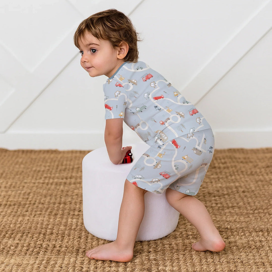 Car Route Map Two Piece Short Sleeve Shorts Pajama Set - Zumbamboo