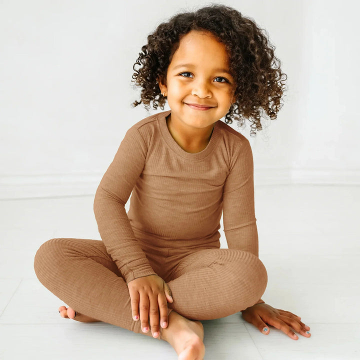 Caramel Ribbed Two Piece Long Sleeve Pajama Set - Zumbamboo