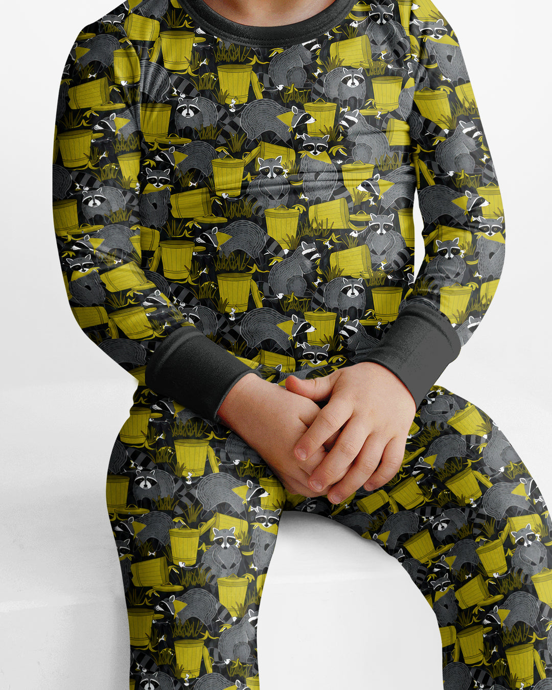 Raccoons With Garbage Cans Bamboo Two Piece Long Sleeve Pajama Set