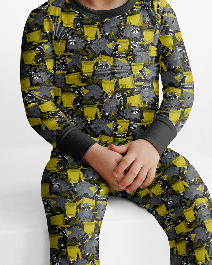 Raccoons With Garbage Cans Bamboo Two Piece Long Sleeve Pajama Set