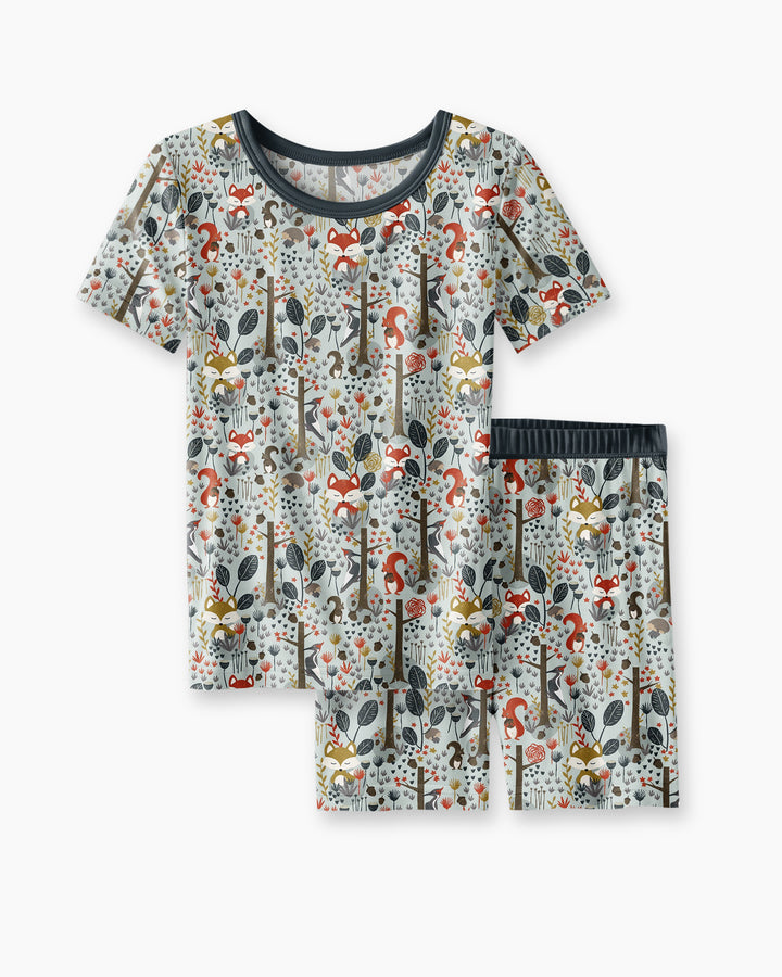 Rustic Woodland Foxes Bamboo Two Piece Short Sleeve Shorts Pajama Set