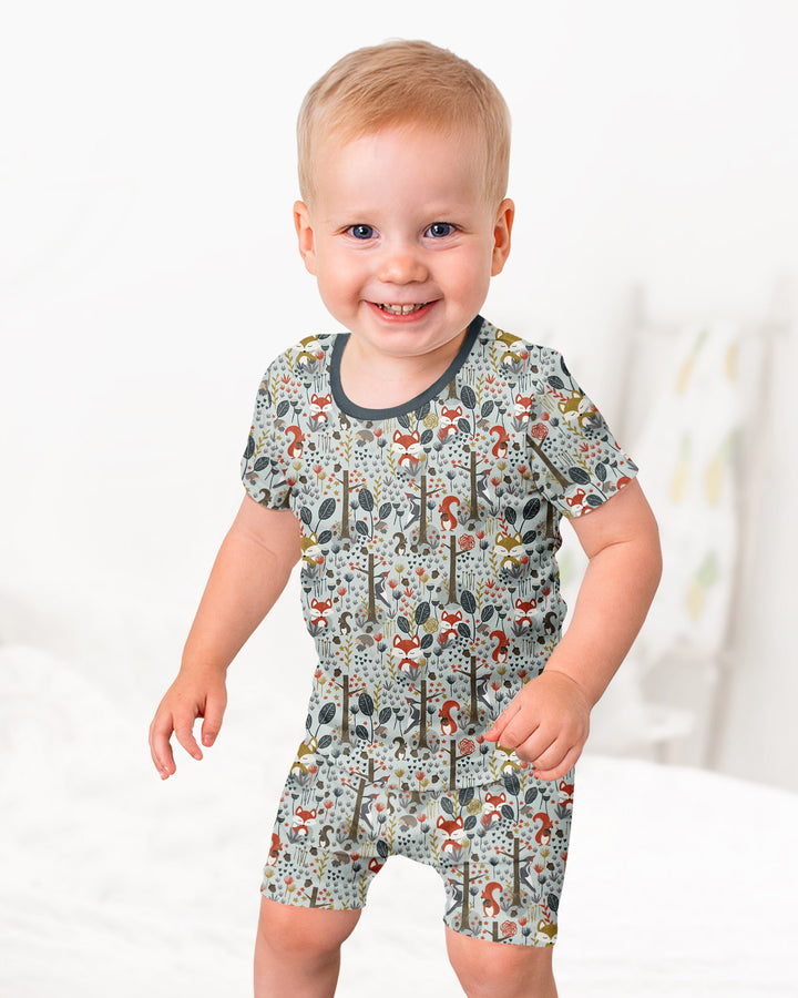 Rustic Woodland Foxes Bamboo Two Piece Short Sleeve Shorts Pajama Set