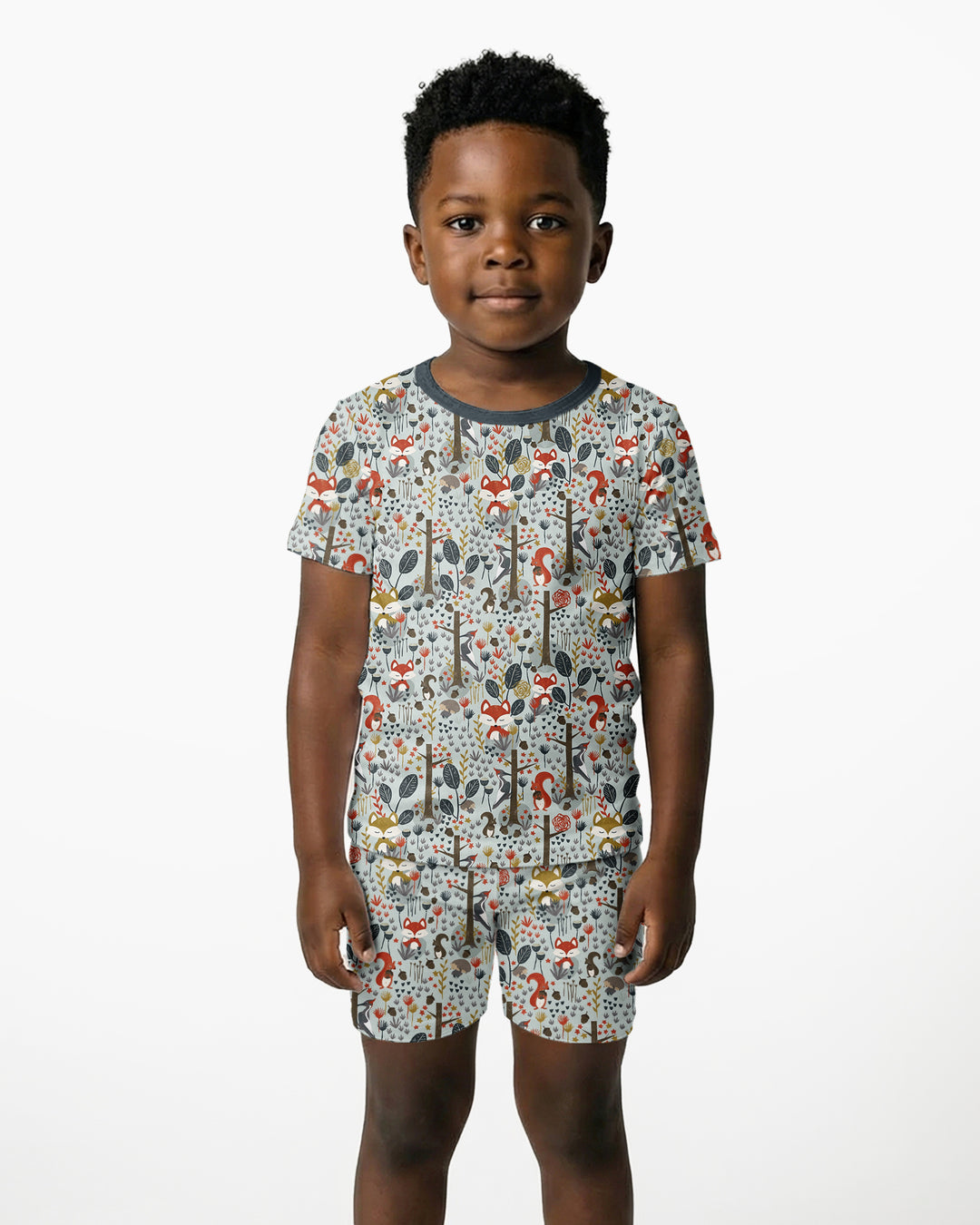 Rustic Woodland Foxes Bamboo Two Piece Short Sleeve Shorts Pajama Set