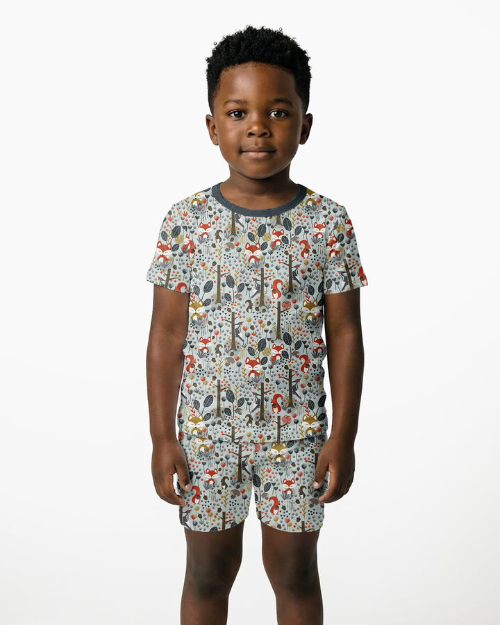 Rustic Woodland Foxes Bamboo Two Piece Short Sleeve Shorts Pajama Set
