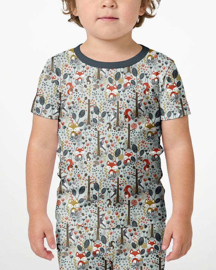 Rustic Woodland Foxes Bamboo Two Piece Short Sleeve Shorts Pajama Set