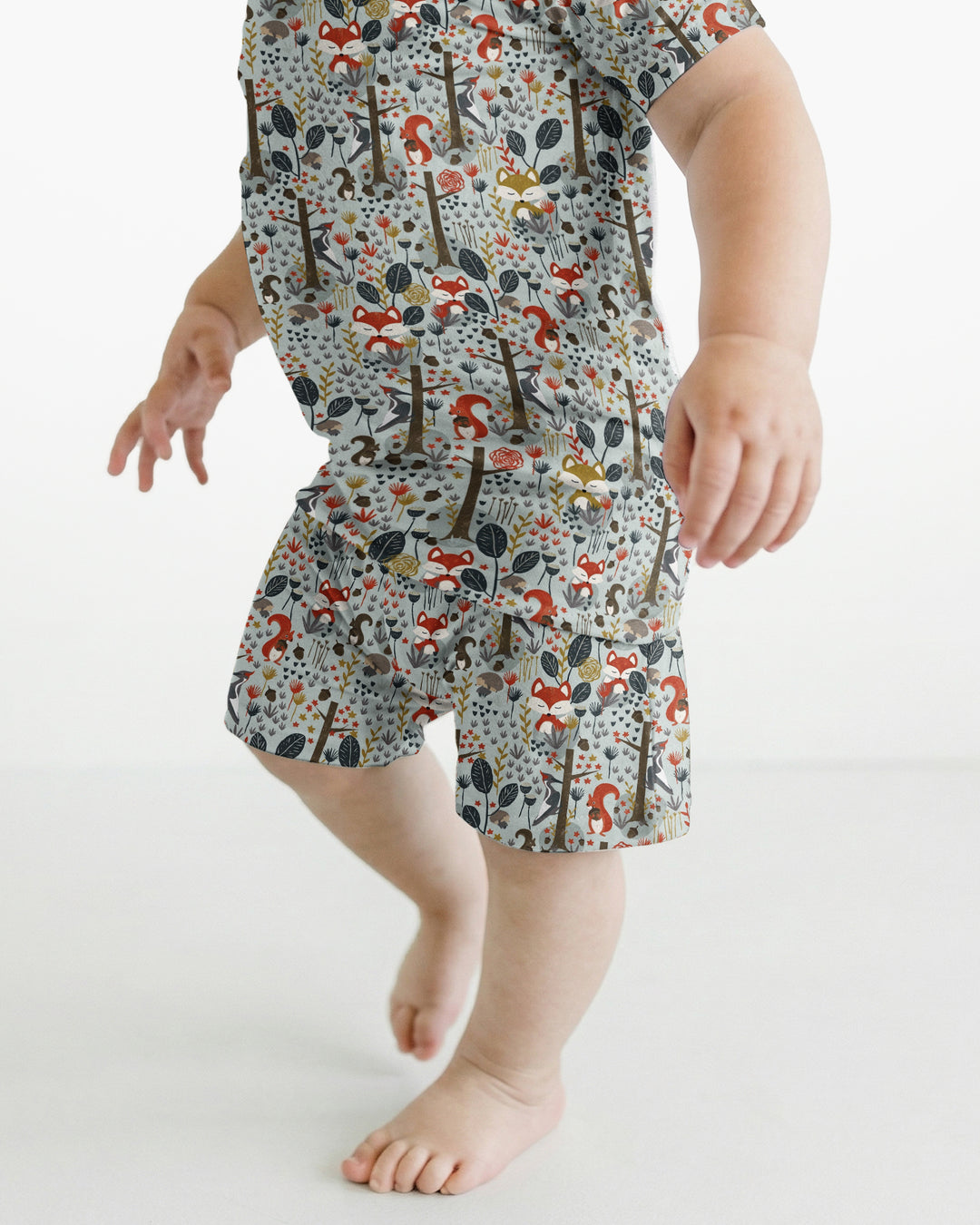 Rustic Woodland Foxes Bamboo Two Piece Short Sleeve Shorts Pajama Set