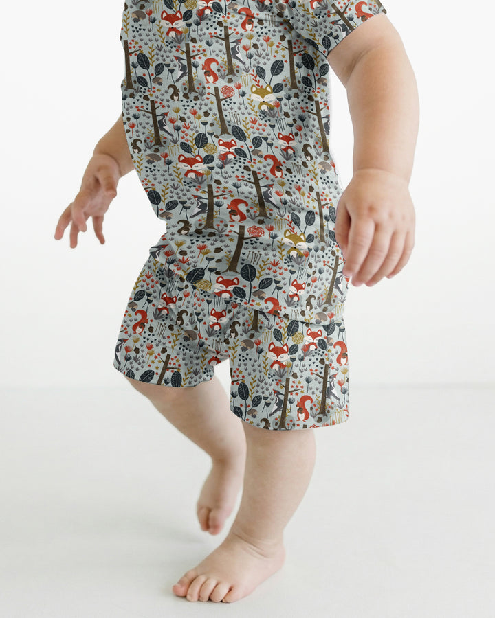 Rustic Woodland Foxes Bamboo Two Piece Short Sleeve Shorts Pajama Set