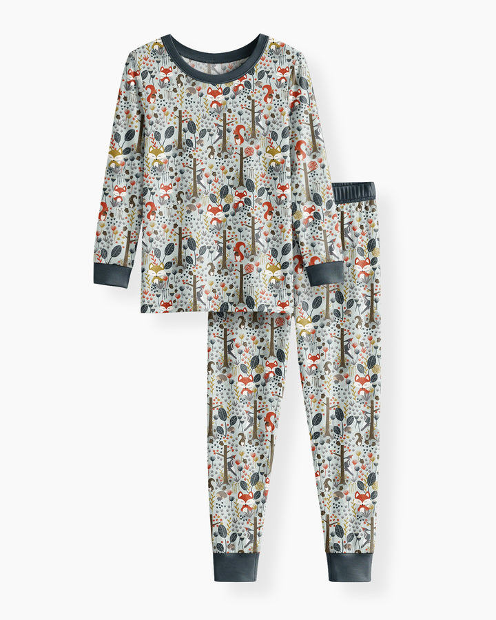 Rustic Woodland Foxes Bamboo Two Piece Long Sleeve Pajama Set