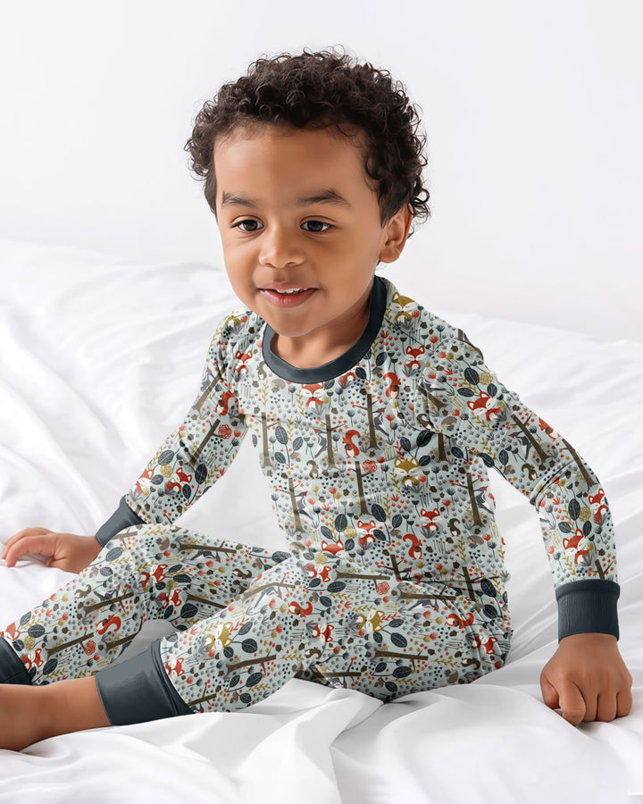 Rustic Woodland Foxes Bamboo Two Piece Long Sleeve Pajama Set