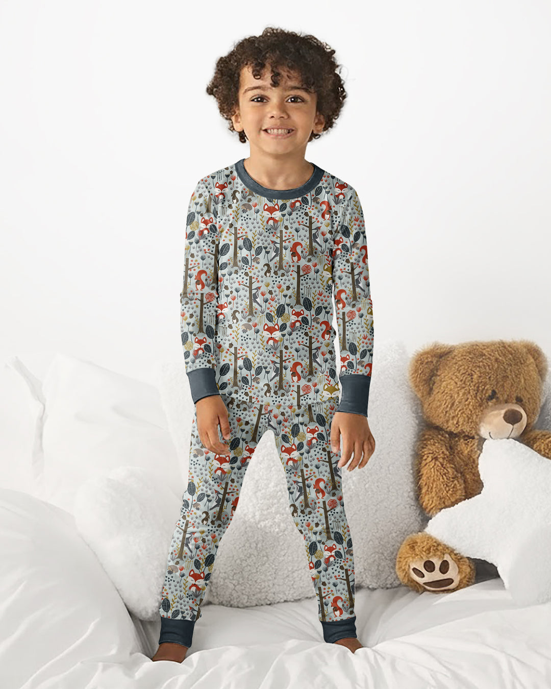 Rustic Woodland Foxes Bamboo Two Piece Long Sleeve Pajama Set