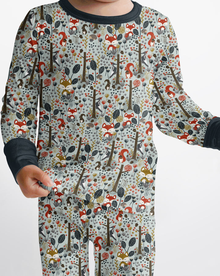 Rustic Woodland Foxes Bamboo Two Piece Long Sleeve Pajama Set