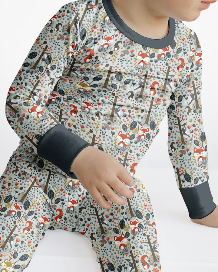 Rustic Woodland Foxes Bamboo Two Piece Long Sleeve Pajama Set